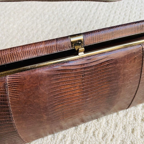 VTG Lizard Snake Alligator Skin Purse Caramel Brown Textured Leather Pocketbook - Picture 7 of 15